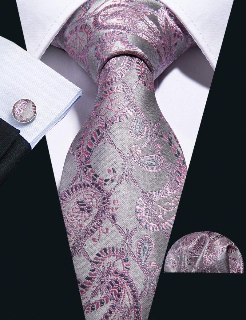 Barry.Wang Store Men Ties Paisley Woven Silk Necktie Set with Pocket Suqare Cufflinks Formal - Image 2